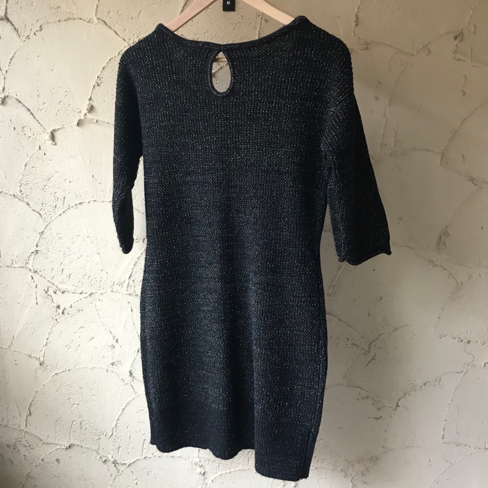 Knit Sweater Dress Black with Gold Thread